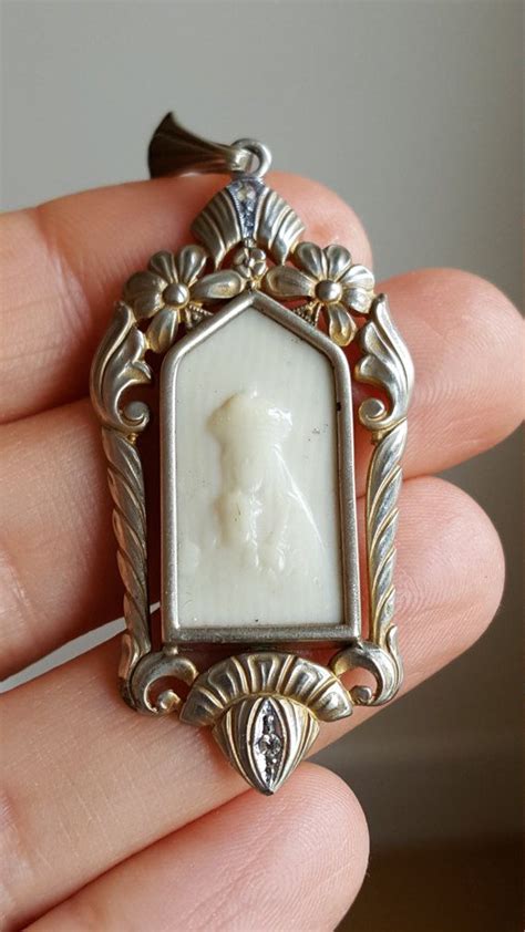 Vintage Spanish Art Nouveau Cameo Blessed Mother Mary Pendant Virgin