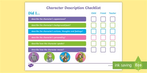 Ks1 Character Description Checklist Teacher Made