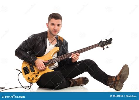 Male Guitarist Sitting On The Floor Stock Image Image Of Guitar