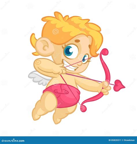 poster with funny cupid cartoon character with bow and arrow vector illustration for valentine