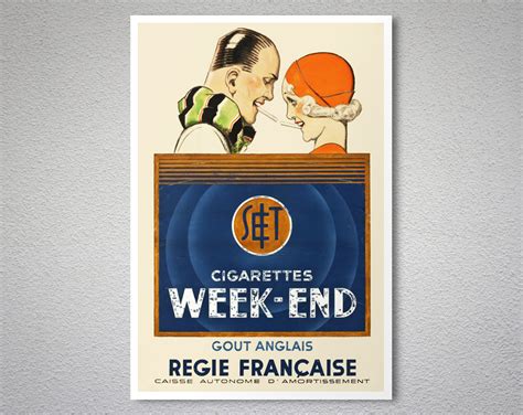 Cigarettes Week End Regie Française Vintage Poster By Rene Vincent