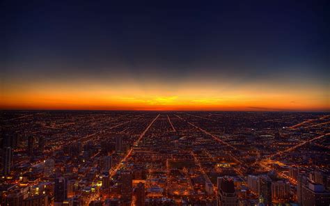 City Building Cityscape Sunset Chicago Lights Hd Wallpaper