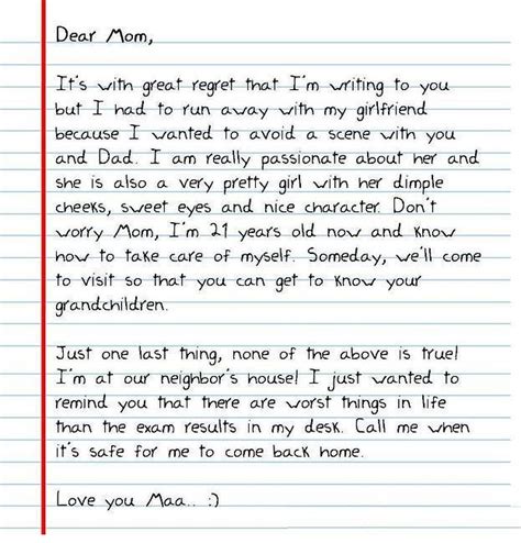 Funny Letter To Mom By Son On Exam Result