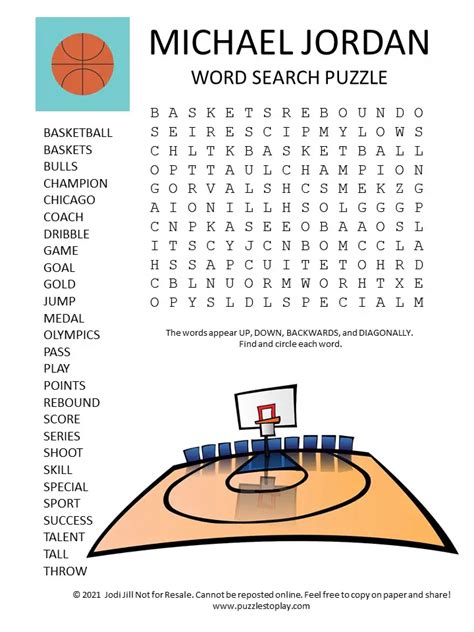 Basketball Word Search Puzzles Printable