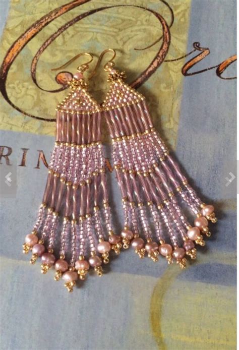 seed-bead-long-pink-and-gold-freshwater-pearl-fringe-earrings-etsy-bead-work,-bead-work