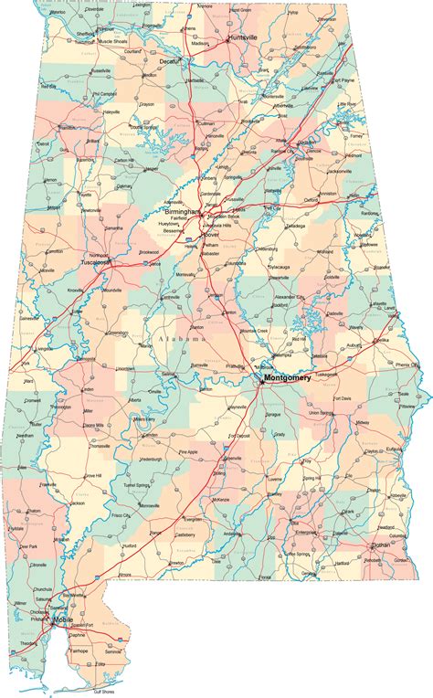 Alabama Road Map With Counties Jenn Robena