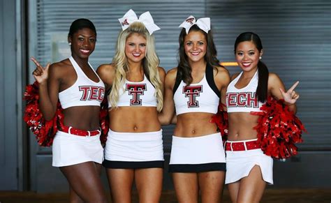 Photos Texas Tech Cheerleaders Join Kliff Kingsbury At Big 12 Media Day Cheer Picture Poses