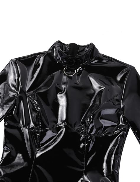 Sexy Womens Leather Bodysuit Wet Look Zipper Jumpsuit Catsuit Teddy Clubwear Ebay