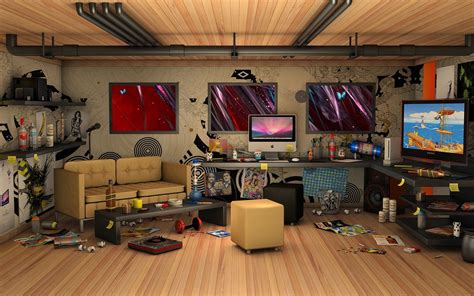 3d Messy Living Room Imac Computer Wallpaper 6137 Обои