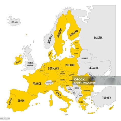 Politieke Kaart Van Europa Met Geel Gemarkeerd 27 Europese Unie Eu