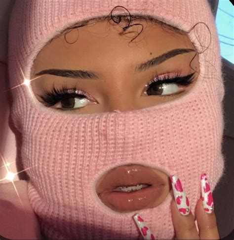 Girls With Pink Baddie Aesthetic Balaclava On Good For