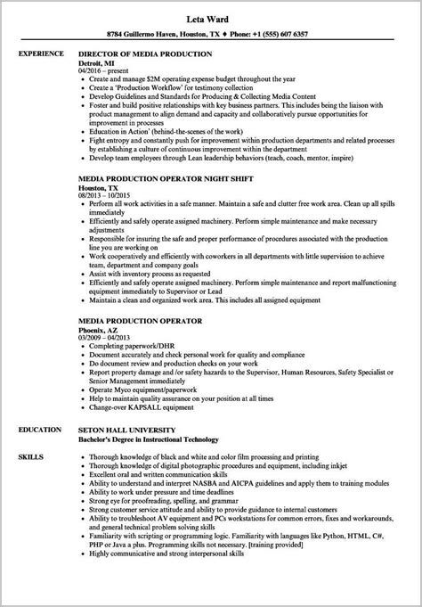 Sample Of Production Worker Resume Resume Example Gallery