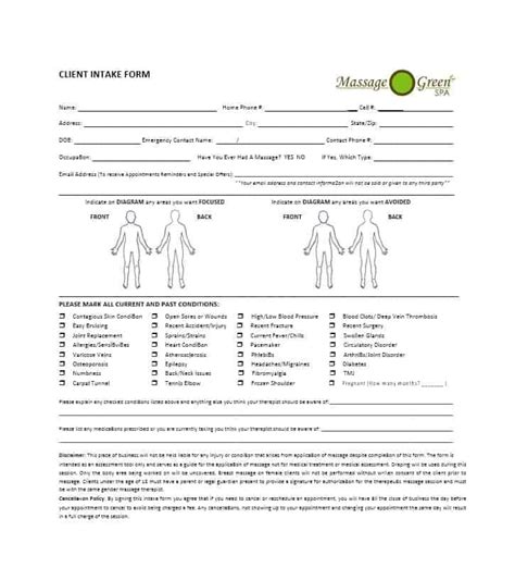 Massage Form Template Printable Word Searches