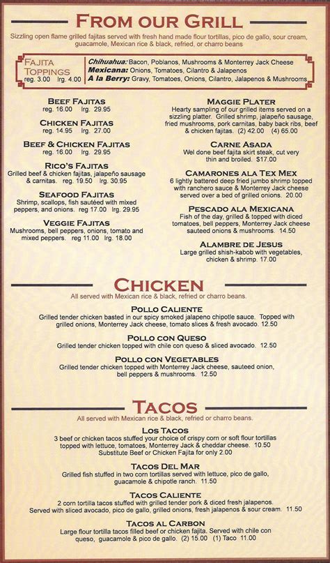 An afternoon in rita's dining room will make you feel like you've escaped south of the border for your favorite mexican dish. Menu - Maggie Rita's Mexican Kitchen