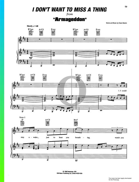 I Dont Want To Miss A Thing Sheet Music From Armageddon By Aerosmith