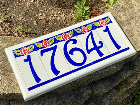 Floral House Numbers Framed Set Custom Address Italian Tiles Etsy