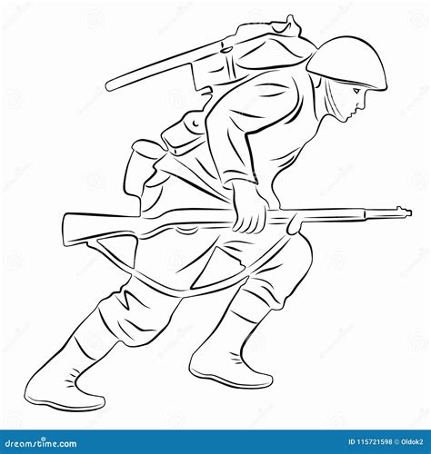 Illustration Of A Running Soldier Vector Draw Stock Vector