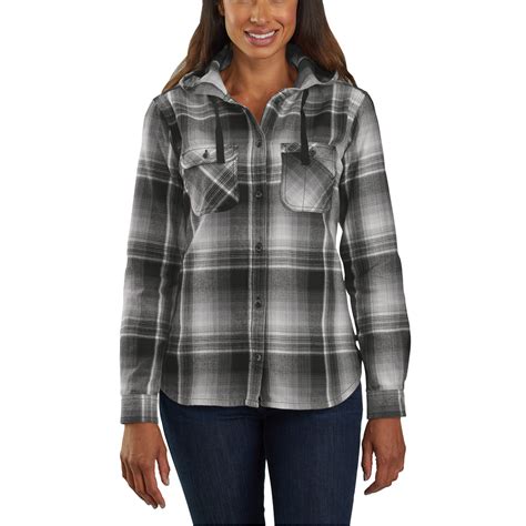 Women Carhartt Womens Beartooth Hooded Flannel Shirt 103235 Tops