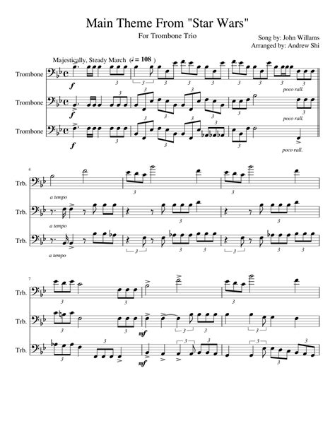 Clarinet star wars main title sheet music guitar chords. Star Wars for Trombone Trio | MuseScore | Trombone ...