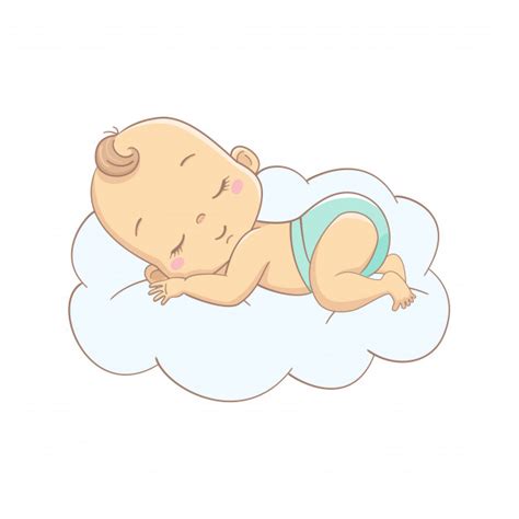 Bebé De Dibujos Animados Durmiendo En Una Nube Vector