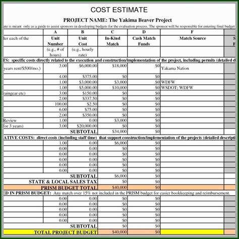Project Estimation Template Excel Free