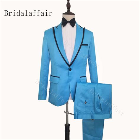 2019 custom made shinny sky blue slim fit men wedding suits groom formal party prom suit tuxedo