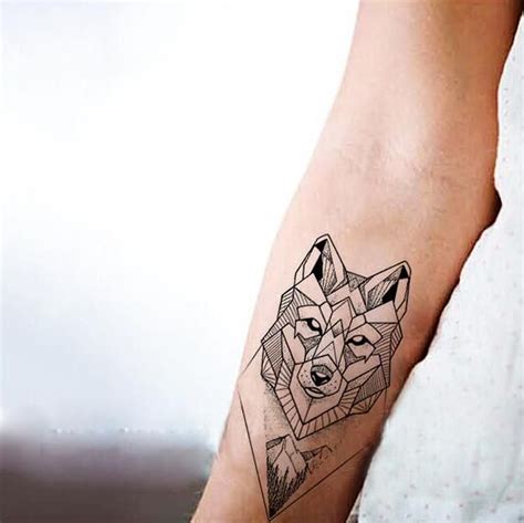 Sanaer Geometric Wild Wolf Nature Animal Temporary Tattoo Mybodiart