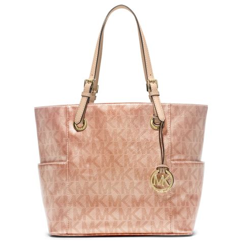 Michael Kors Signature Metallic East West Tote In Rose Gold Pink Lyst