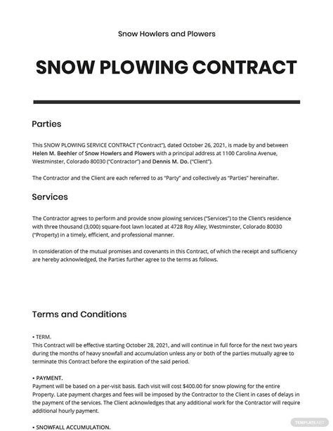 Snow Plowing Contract Template Google Docs Word Apple Pages Template Net