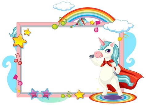 Free Vector Blank Banner With Cute Unicorn Cartoon Character