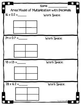 Place value and area models. 5.NBT.B.7 - Area Model with Multiplication of Decimals Worksheet Practice