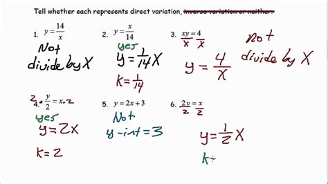 Direct Variation Identifying And Writing Direct Variation Equations