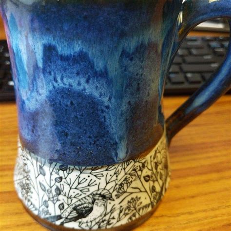 Handmade Pottery Mug With Birds Turquoise Mug With Sparrows Etsy