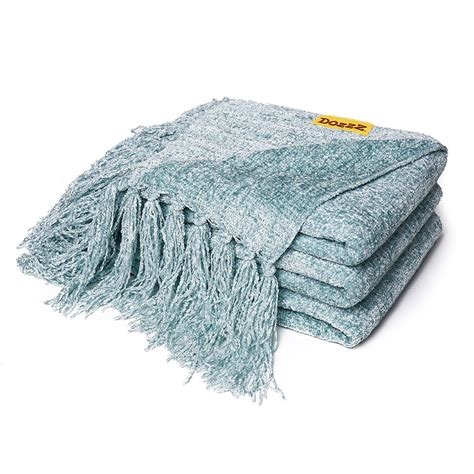 Dozzz Fluffy Chenille Knitted Throw Blanket With Decorative Fringe For