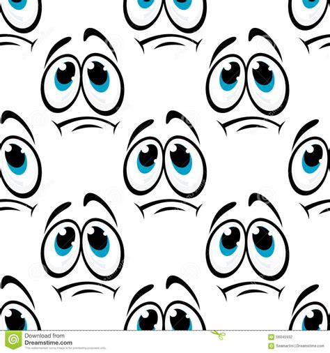 Comics Faces With Sad Eyes Seamless Pattern Stock Vector