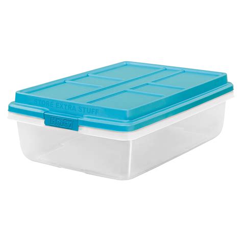 Hefty Hi Rise Storage Bins Box 40 Qt Stackable W Latch Lid Teal Clear