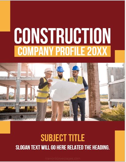 Construction Company Profile Cover Page Ms Word Cover Page Templates