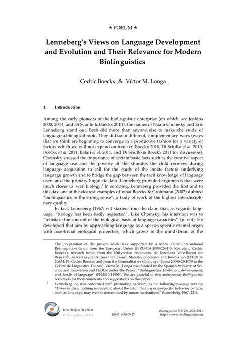 pdf lenneberg s views on language development and evolution and their relevance for modern