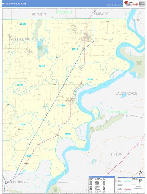 Mississippi County Ar Zip Code Wall Map Basic Style By Marketmaps