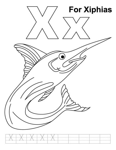 X For Xiphias Coloring Page With Handwriting Practice Download Free X For Xiphias Coloring P