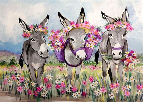 3 Flower Donkeys African Art Paintings Animal Paintings Art