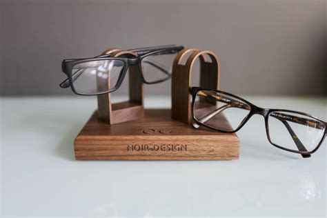 Luxury Walnut Double Glasses Stand Holder Personalised By Noir Design