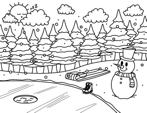 Printable Winter Scenes Coloring Pages