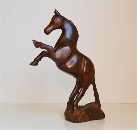 Vintage Wooden Horse Statue Hand Carved Teak Wood Horse