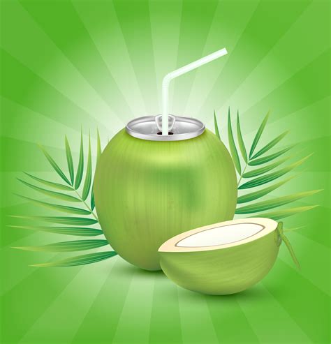 Fresh Coconut Juice Soft Drink With Lid Aluminum Can And Drinking Straw