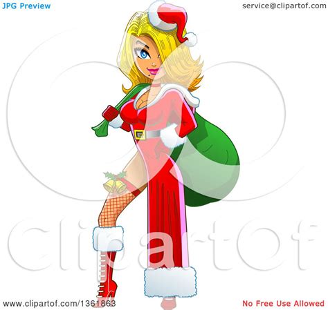 Clipart Of A Cartoon Blond White Christmas Pinup Woman