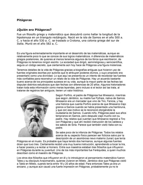 Resumen Pitagoras Filosofia Pitágoras ¿quién Era Pitágoras Fue Un