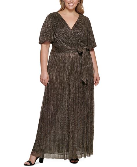 Eliza J Plus Size Faux Wrap Metallic Threaded Gown Macys
