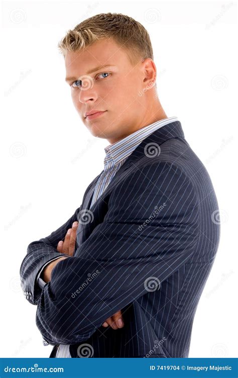 Side View Of Man With Crossed Arms Stock Photo Image Of Attractive