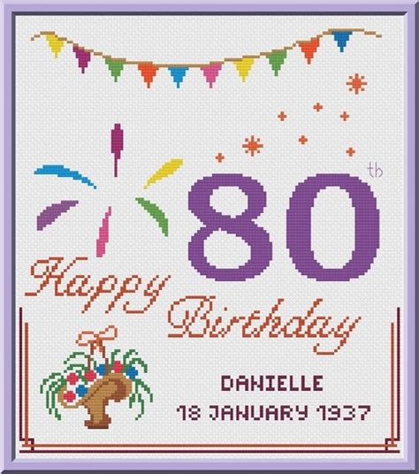 80th Birthday Cross Stitch Pattern Customizable PDF Chart | Etsy